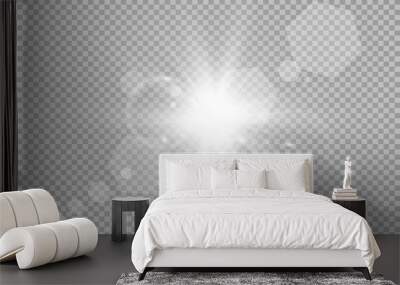 Special lens flash, light effect. The flash flashes rays and searchlight. illust.White glowing light. Beautiful star Light from the rays. The sun is backlit. Bright beautiful star. Sunlight. Glare.	 Wall mural