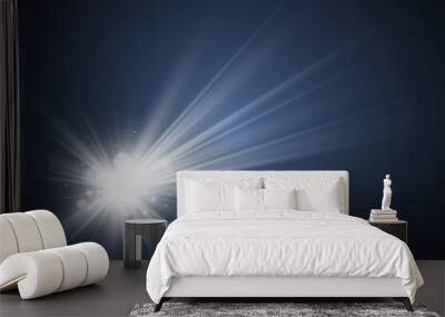 	
Special lens flash, light effect. The flash flashes rays and searchlight. illust.White glowing light. Beautiful star Light from the rays. The sun is backlit. Bright beautiful star. Sunlight. Glare.	 Wall mural