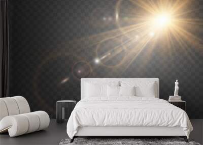 Special lens flash, light effect. The flash flashes rays and searchlight. illust.White glowing light. Beautiful star Light from the rays. The sun is backlit. Bright beautiful star. Sunlight. Glare. Wall mural