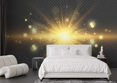 	
Special lens flash, light effect. The flash flashes rays and searchlight. illust.White glowing light. Beautiful star Light from the rays. The sun is backlit. Bright beautiful star. Sunlight. Glare.	 Wall mural