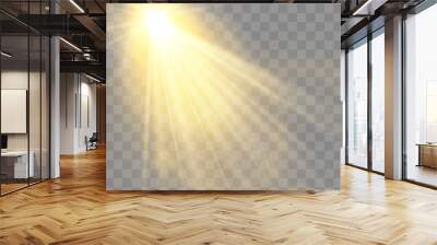 Special lens flash, light effect. The flash flashes rays and searchlight. illust.White glowing light. Beautiful star Light from the rays. The sun is backlit. Bright beautiful star. Sunlight. Glare. Wall mural