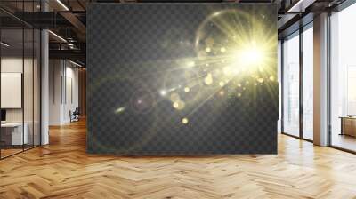 Special lens flash, light effect. The flash flashes rays and searchlight. illust.White glowing light. Beautiful star Light from the rays. The sun is backlit. Bright beautiful star. Sunlight. Glare.	 Wall mural