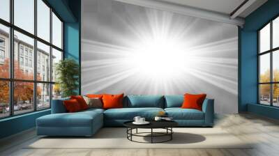 Special lens flash, light effect. The flash flashes rays and searchlight. illust.White glowing light. Beautiful star Light from the rays. The sun is backlit. Bright beautiful star. Sunlight. Glare. Wall mural