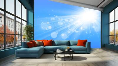 Special lens flash, light effect. The flash flashes rays and searchlight. illust.White glowing light. Beautiful star Light from the rays. The sun is backlit. Bright beautiful star. Sunlight. Glare.	 Wall mural