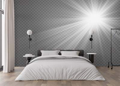 special lens flash, light effect. the flash flashes rays and searchlight. illust.white glowing light Wall mural