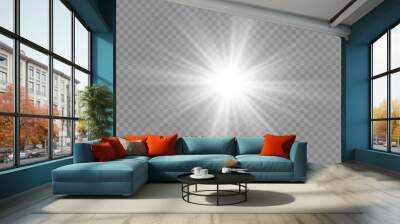 special lens flash, light effect. the flash flashes rays and searchlight. illust.white glowing light Wall mural