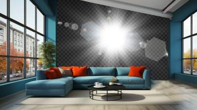 special lens flash, light effect. the flash flashes rays and searchlight. illust.white glowing light Wall mural