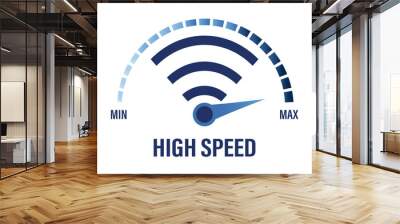 Speed test. High speed wireless internet. Wifi symbol with arrow and text. Fast public network. Measuring scale with arrow. Trendy blue colors icon isolated on white background. Wall mural