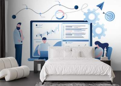 Stock market data analysis. Team of statistical analysts or businesspeople analyzing statistical information. Wall mural