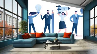 Team of business people. Teamwork,startup developers or office workers. Business elements in hands. Wall mural