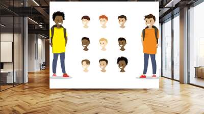 Teenage boys and template multicultural heads Wall mural