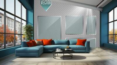 Vector glass banners on transparent background.Empty transparent glass frame. Clean vector background.	 Wall mural