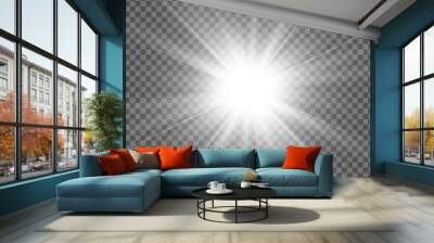 white beautiful light explodes with a transparent explosion. vector, bright illustration for perfect Wall mural