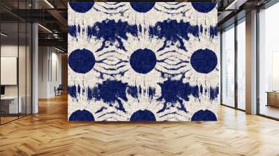  Summer indigo batik block print dyed motif seamless border pattern. Fashion edging ribbon trim for beach wear. Masculine shirt tie dye effect. Repeatable woven endless band Wall mural