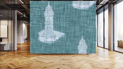 Aegean teal light house linen texture background. Summer coastal living style 2 tone fabric effect. Sea green wash distressed grunge material. Decorative maritime motif textile seamless pattern 
 Wall mural