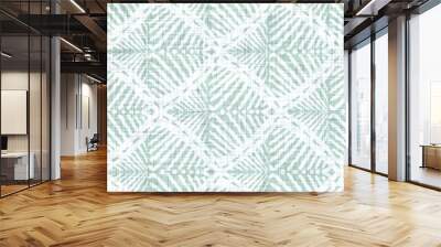 Aegean teal mottled geo patterned linen texture background. Summer coastal living style home decor fabric effect. Sea green wash grunge distressed geometric grid. Decorative textile seamless pattern
 Wall mural