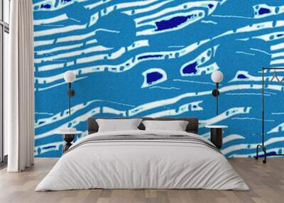 Summer blue dyed wave water pattern with broken linear stripe effect. Fresh blue underwater texture background for modern seamless nautical maritime organic style.  Wall mural