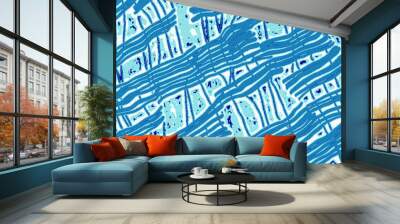 Summer blue dyed wave water pattern with broken linear stripe effect. Fresh blue underwater texture background for modern seamless nautical maritime organic style.  Wall mural