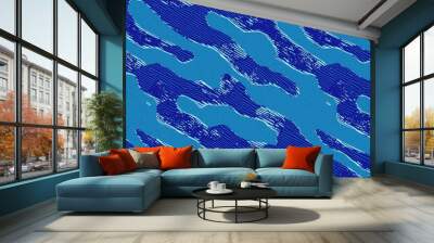 Summer blue dyed wave water pattern with broken linear stripe effect. Fresh blue underwater texture background for modern seamless nautical maritime organic style.  Wall mural