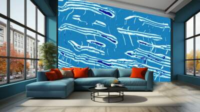 Summer blue dyed wave water pattern with broken linear stripe effect. Fresh blue underwater texture background for modern seamless nautical maritime organic style.  Wall mural