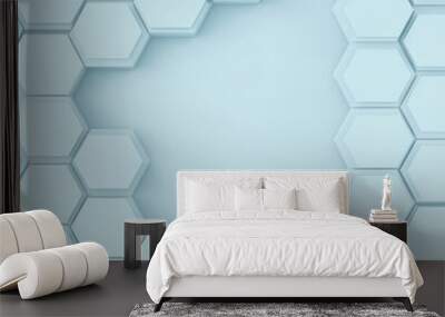 A minimalistic design featuring hexagonal patterns against a light blue background, creating a modern and clean aesthetic. Wall mural