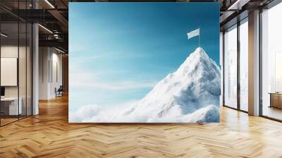 A mountain peak with a flag planted at the summit, symbolizing triumph and growth Wall mural