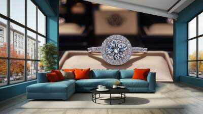 Black Friday sale at an exclusive jewelry store, showcasing sparkling diamond rings and necklaces in elegant cases Wall mural