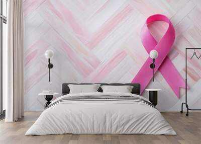 Pink ribbon featuring a geometric chevron pattern, Breast Cancer Awareness Month, modern and stylish representation Wall mural