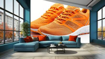 Pair of  orange sports sneakers isolated in white background Wall mural