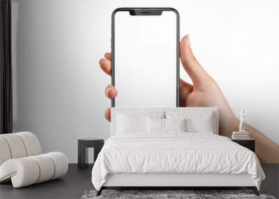 Smartphone with transparent screen in right hand on transparent background Wall mural