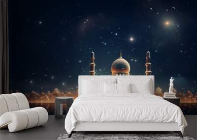 3D rendered Beautiful shining Islamic background with Islamic elements template - ai generative Wall mural