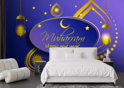 festive concept background for Islamic festival-Islamic new year, new Hijari year- happy muharram vector illustration  Wall mural