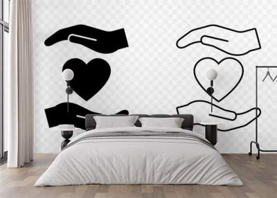 Heart in hands icon set isolated on transparent background Wall mural