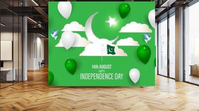 vector illustration for happy Pakistan independence day -14 august Wall mural