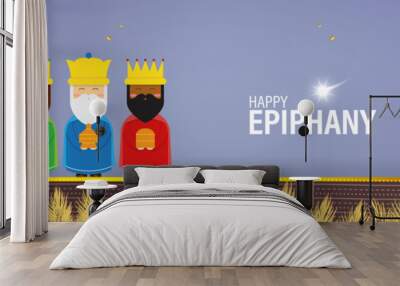 Vector illustration of Epiphany, Christian festival, three wise men Wall mural