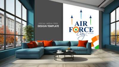 Vector illustration of Indian Air Force Day social media feed template Wall mural