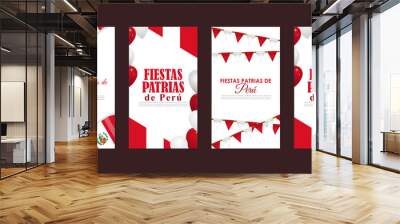 Vector illustration of Peru Independence Day 28 July social media story feed set mockup template Wall mural