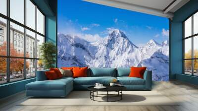 Stunning panoramic view of the Swiss Alps from the top of the Schilthorn mountain in the Jungfrau region of the country Wall mural