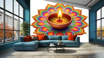 traditional oil lamp with colorful Rangoli design Wall mural