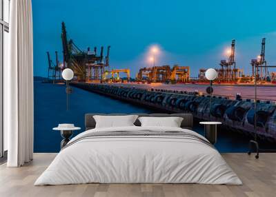 Singapore Industrial port dusk, Logistic concept Wall mural