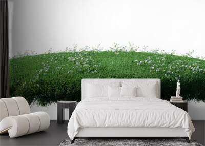 round surface patch covered with flowers, green or dry grass isolated on white background. realistic Wall mural