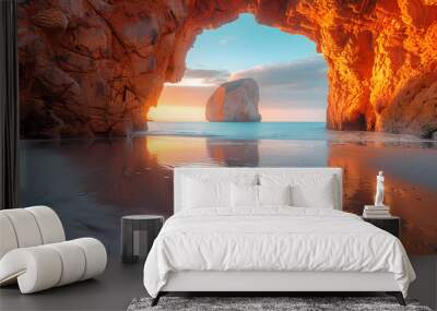 The beauty of a sunset on a beach with archway rocks 2 Wall mural