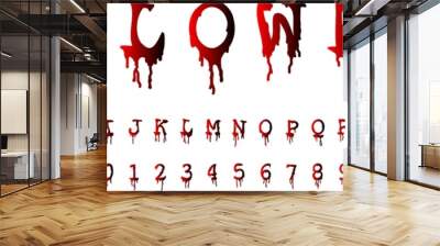 Halloween font and numbers on white background. Blood concept  Wall mural