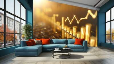 Abstract gold graph displaying upward stock trends, financial growth, market analysis Wall mural