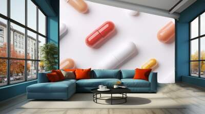 Multivitamin pills in geometric patterns, clean white background, 3D illustration Wall mural