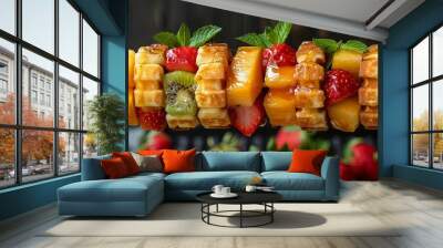 A waffle skewer loaded with fresh fruit chunks, a healthy and delicious snack for any time of day Wall mural