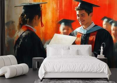 Academic success with a student receiving an award, celebratory style, bright lighting, high detail Wall mural