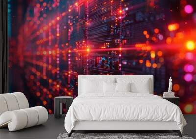 Cybersecurity firewall, vibrant colors, digital screens, tech setting, modern Wall mural