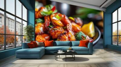 Fusion cuisine, vibrant flavors, cross-cultural dishes, culinary creativity Wall mural