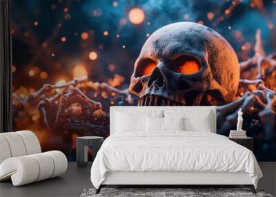 Halloween night adventures, spooky and playful, vibrant colors, dynamic action Wall mural